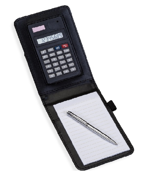 Bloco de anotações com calculadora